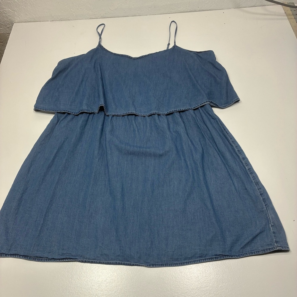 Old navy Mini Dress Women Size XXL lightweight denim‎ layered spaghetti straps - Picture 2 of 14
